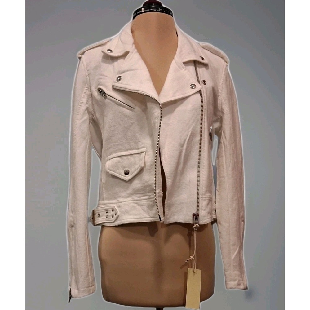 BlankNYC Womens Crepe Moto Jacket White Small Punk Hipster Grunge Biker
